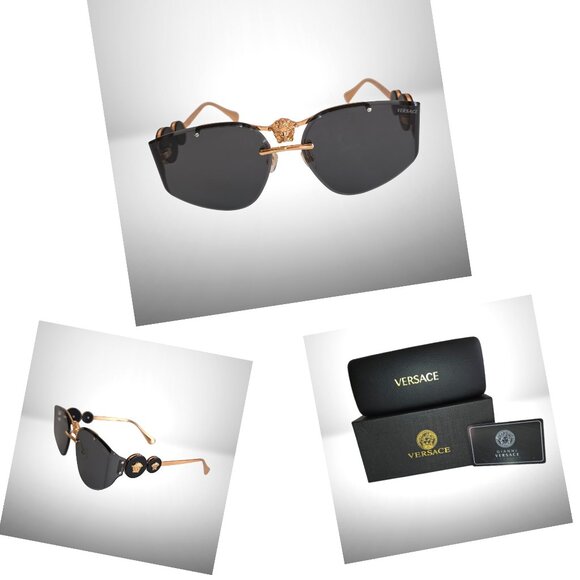 Versace Accessories - Versace Medusa VE2250K Rimless Gold Metal Aviator Sunglasses - New